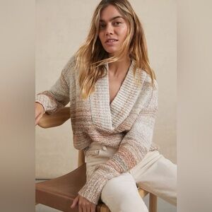 Anthropologie Pilcro Joyce V-Neck Chunky Knit Neutral Motif Metallic Sweater XS